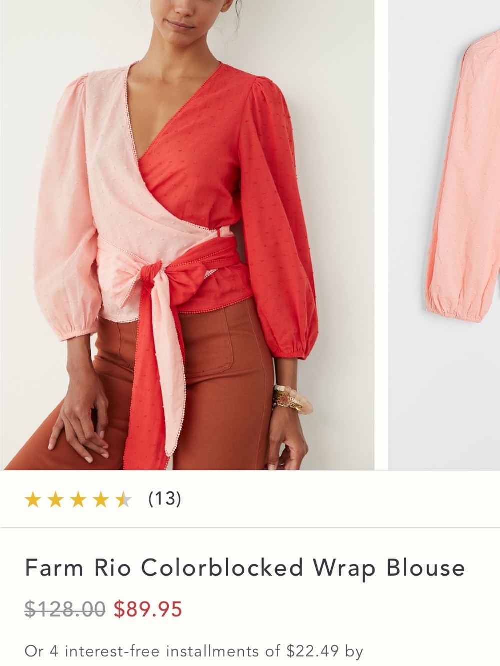 FARM Rio Two-Tone Wrap Blouse in Coral & Blush